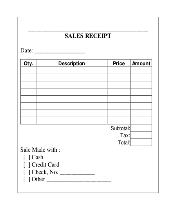 blank receipt template free