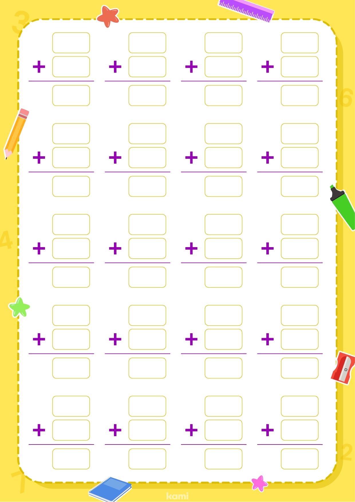 blank addition worksheets