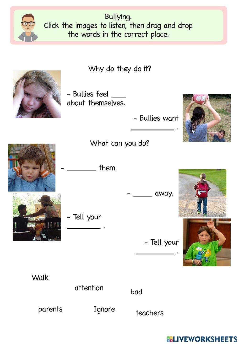 Bullying Worksheet For 1 Primary Education Live Worksheets 