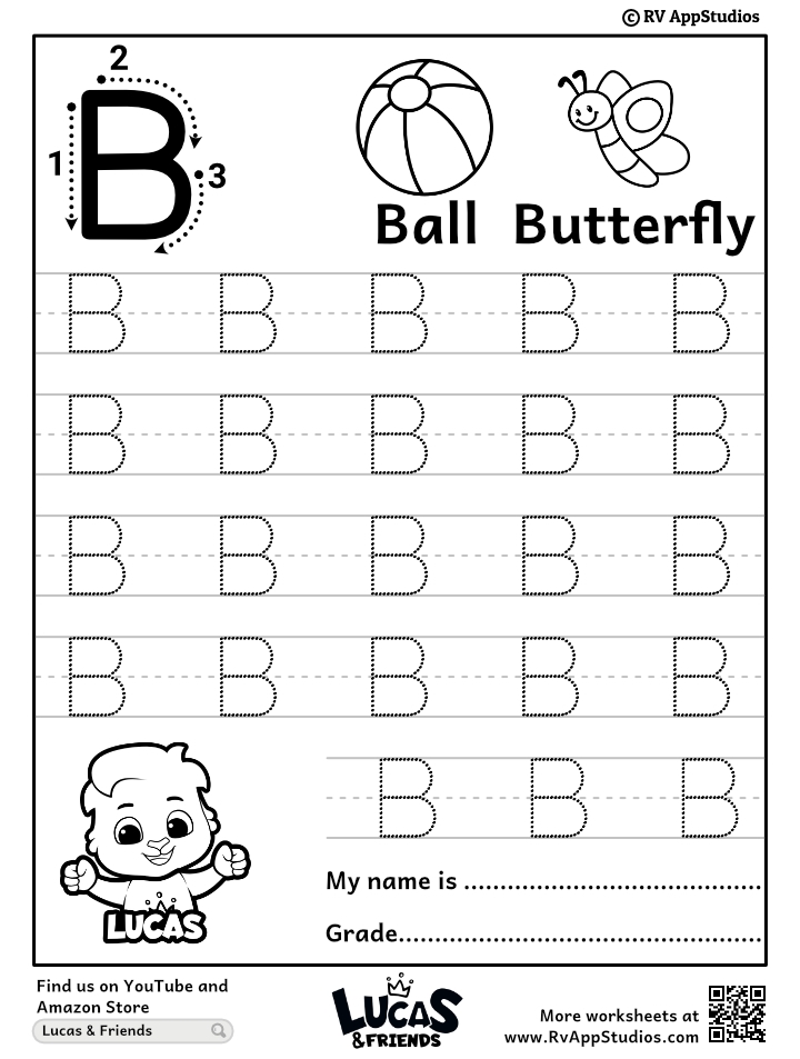 trace letter b worksheet printable