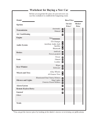 Car Buying Worksheet Template Download Printable PDF Templateroller