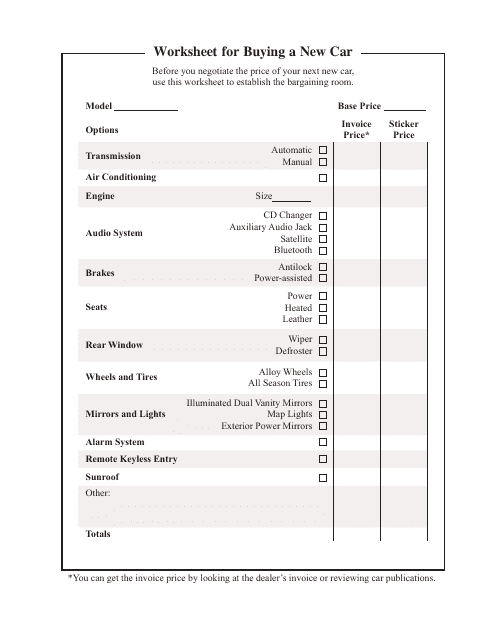 Car Buying Worksheet Template Download Printable PDF Templateroller