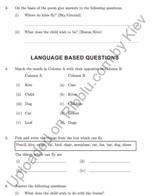Cbse Cl 1 English Worksheets Worksheets For Kindergarten