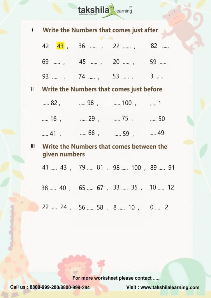 download worksheet for class 1