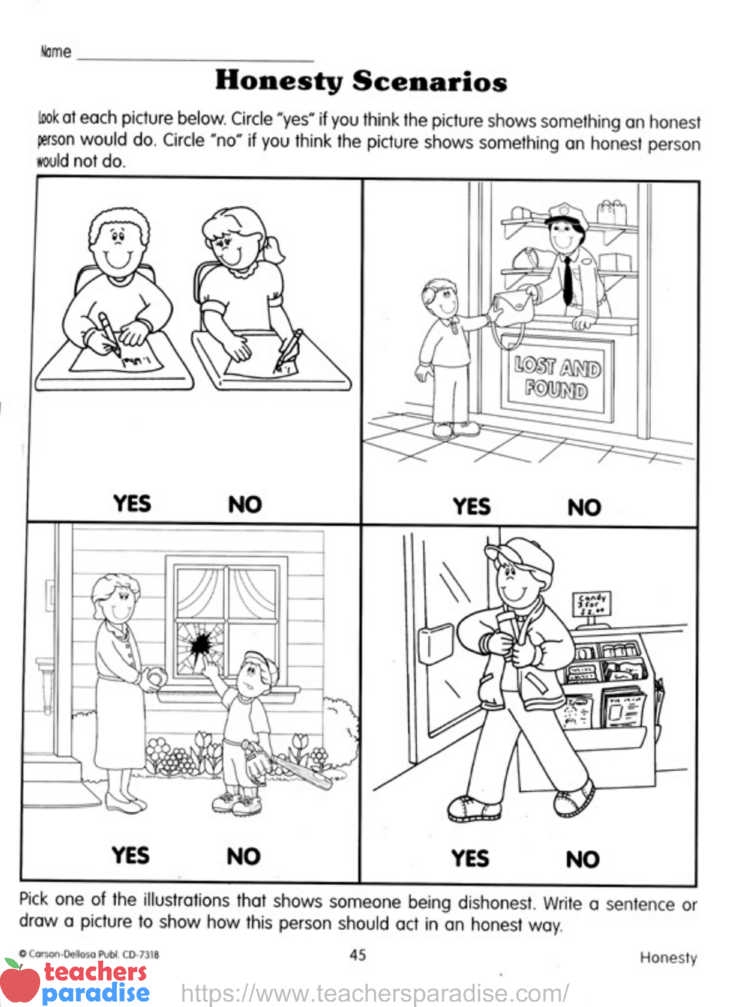 Character Education Honesty Worksheet For Grades K 3 By Carson 