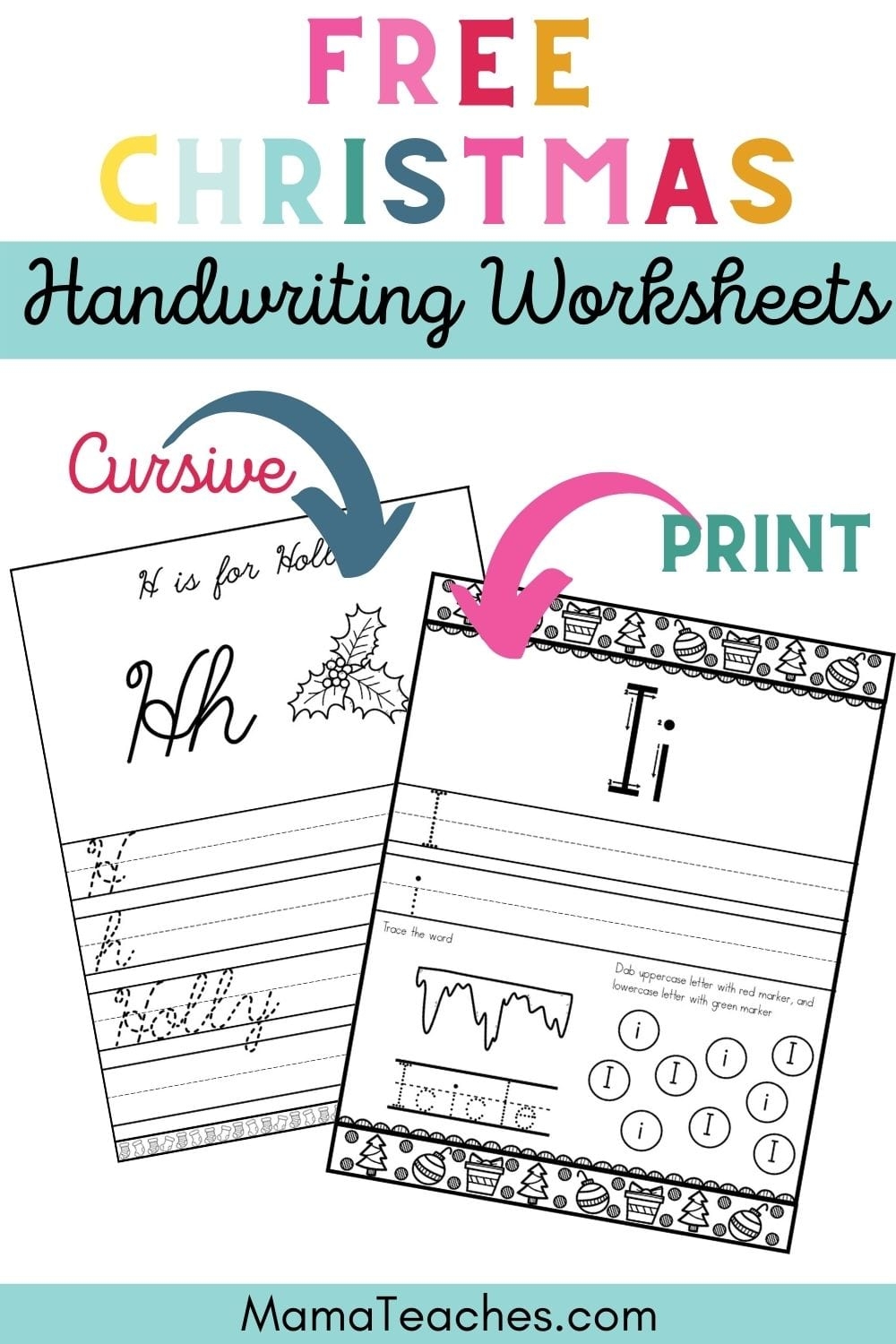 free christmas handwriting worksheets