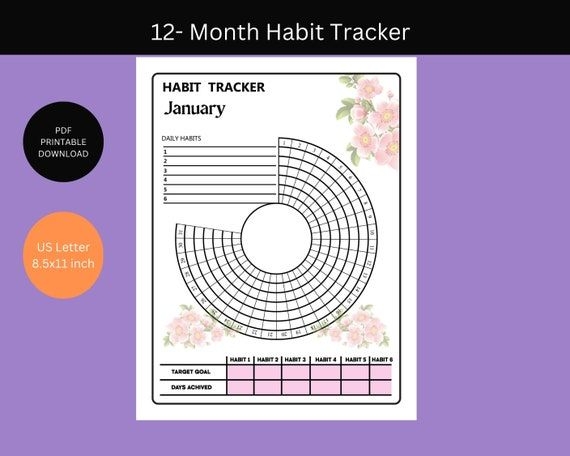 Circle Daily Habit Tracker 12 Month Habit Tracker Printable Habit 