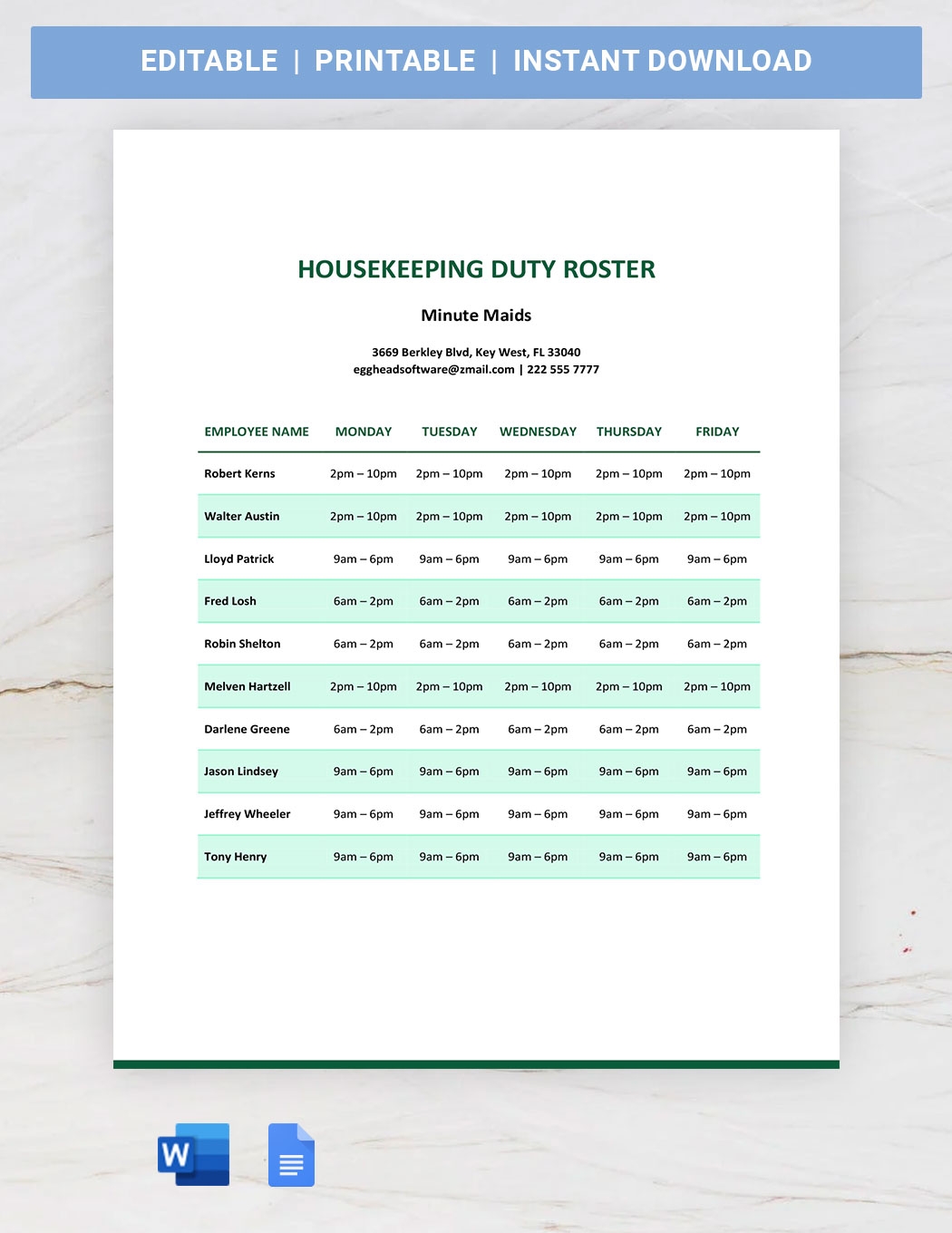 Cleaning Roster Templates In Word FREE Download Template