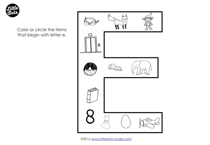 Color And Learn Small Alphabets Letter E Free Printable