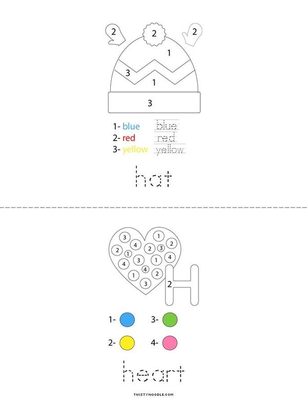 Color By Number Letter H Book Twisty Noodle