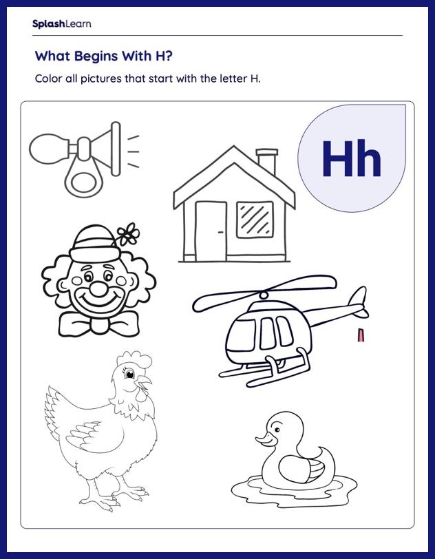 Color The H Sound Objects Printable Reading Worksheet Worksheets