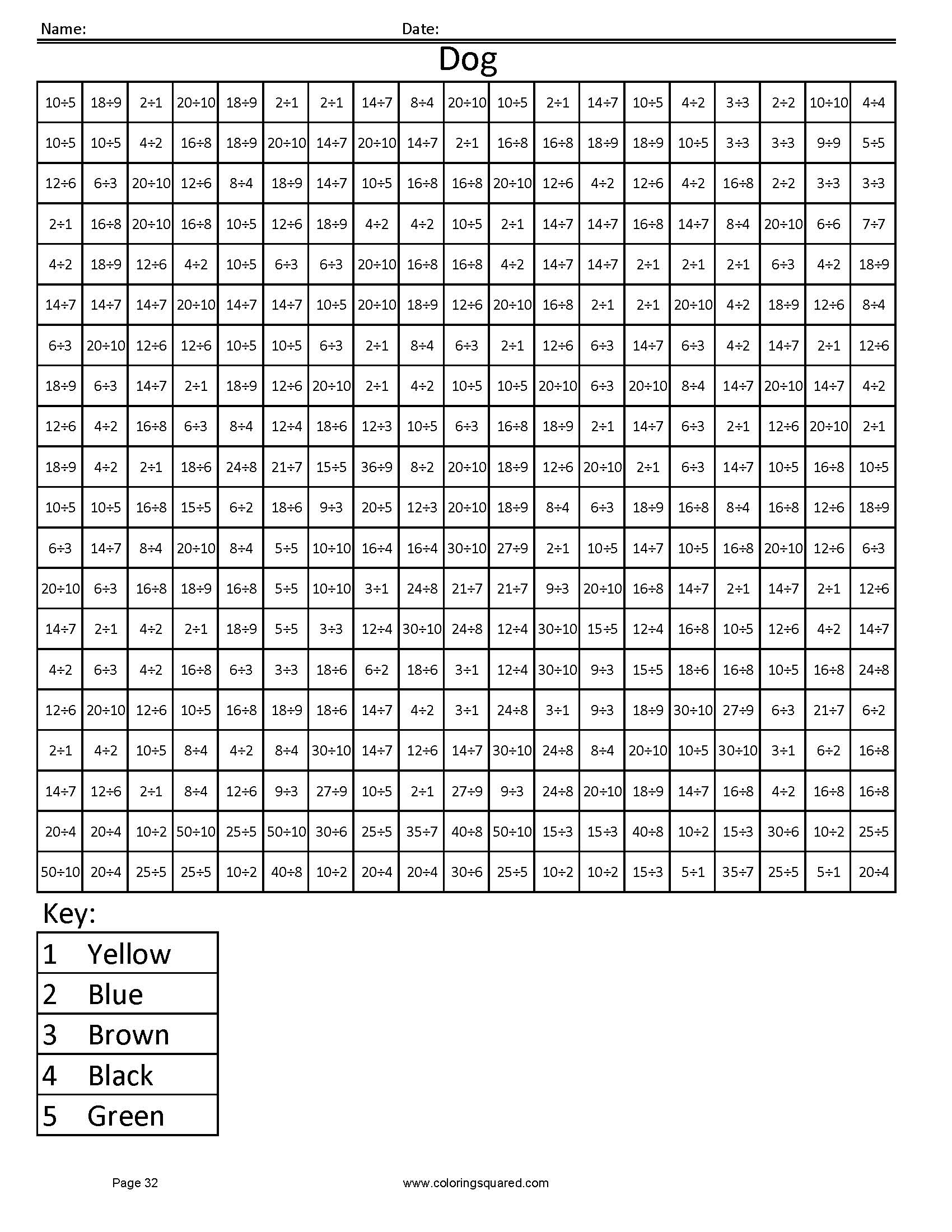 Coloring Squares Multiplication Coloring Pages