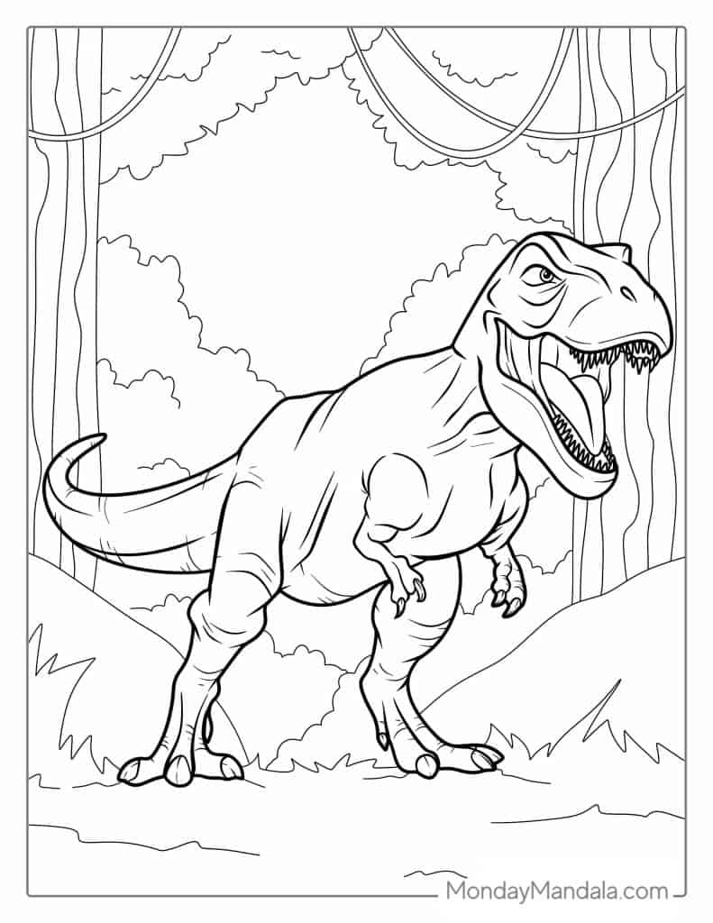realistic t rex coloring page