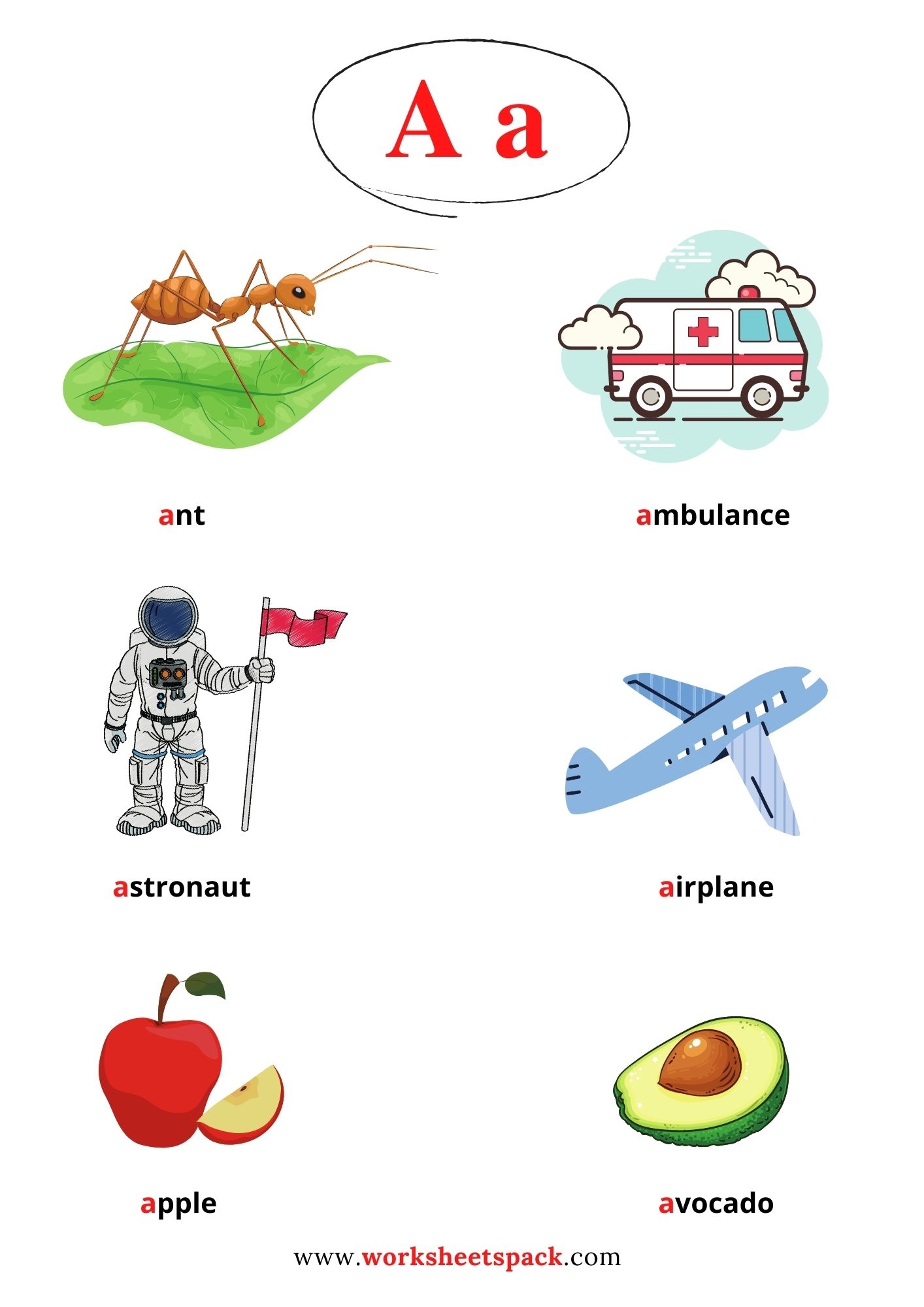COMMON WORDS BEGIN WITH THE LETTER A WORDS WITH PICTURES Alphabet