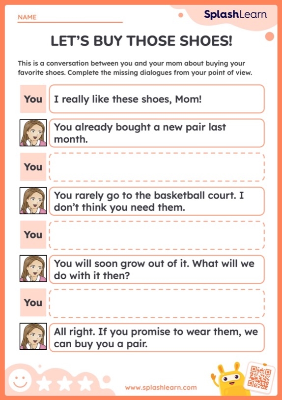 Complete The Conversation ELA Worksheets SplashLearn Worksheets