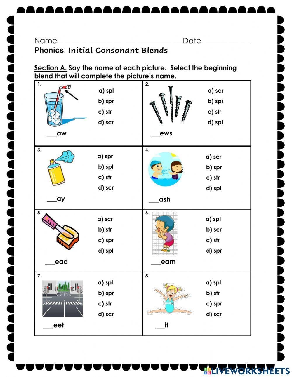 Consonant Blends 3 Letters Interactive Worksheet Live Worksheets