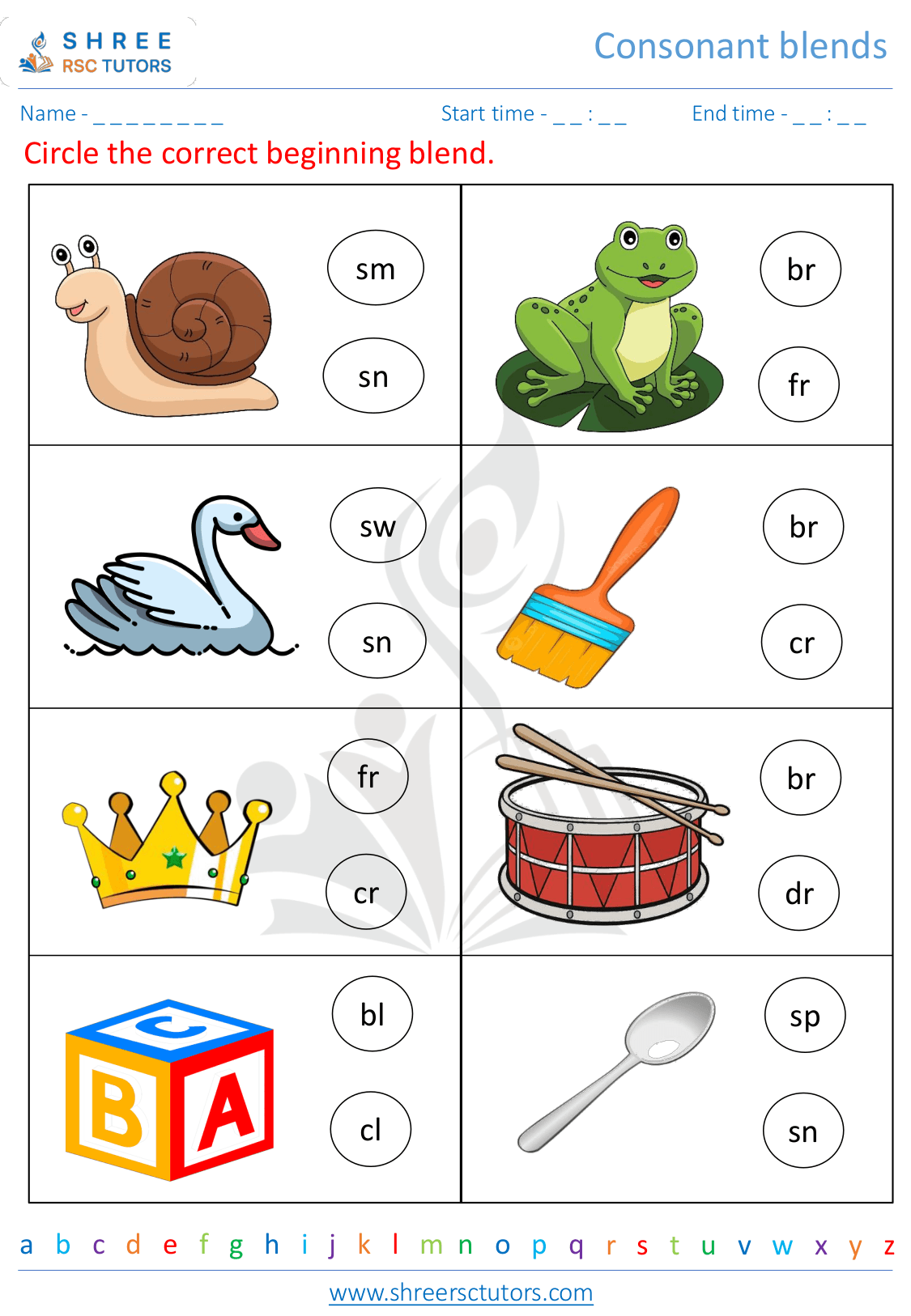 Consonant Blends Worksheets For Kindergarten English Shree Rsc Tutors