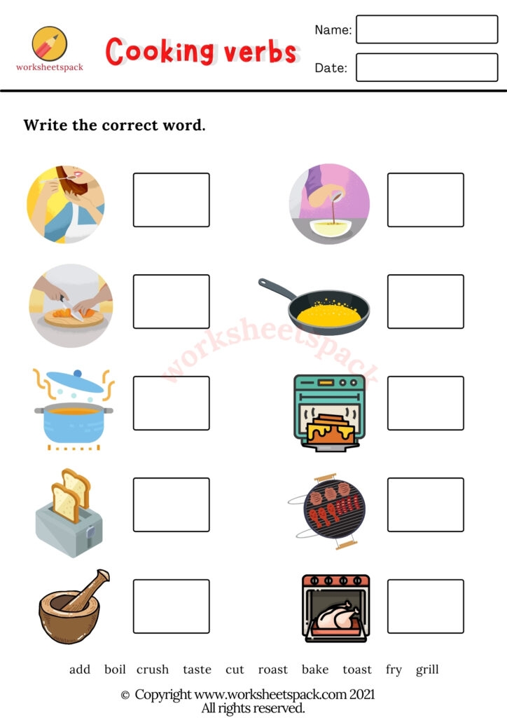 Cooking Verbs Worksheets Worksheetspack