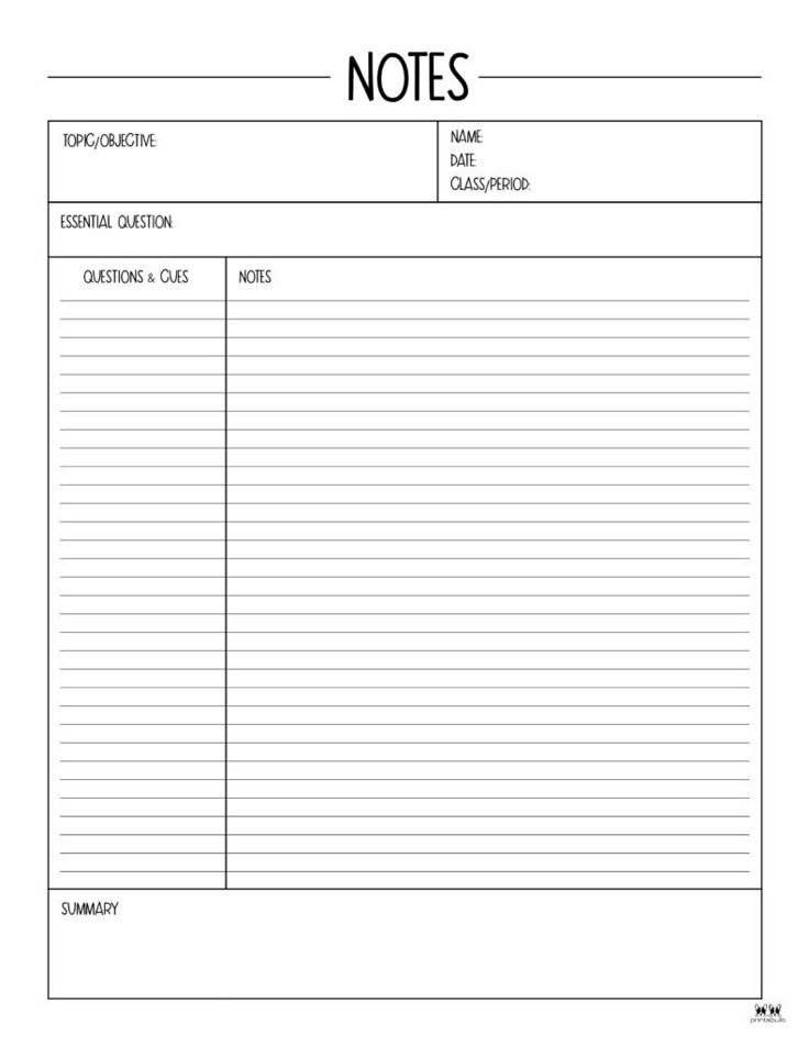 Cornell Notes Template Printable And Free