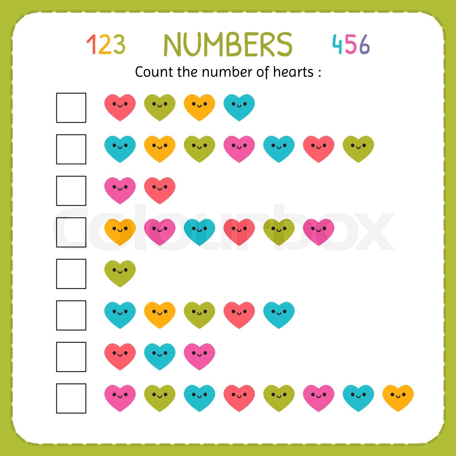 Count The Number Of Hearts Worksheet For Kindergarten And Preschool