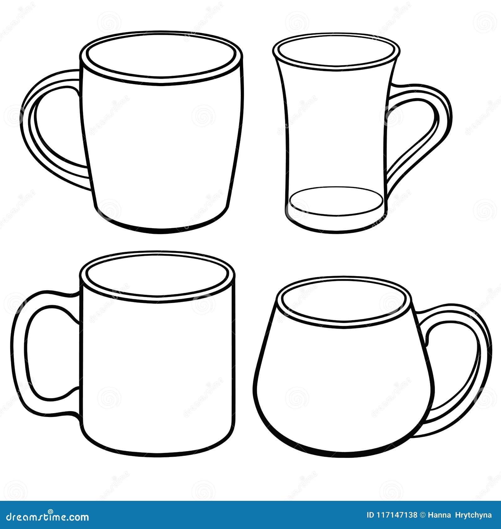 Cups And Mugs For Tea Of Different Shapes A Set Of Templates Line