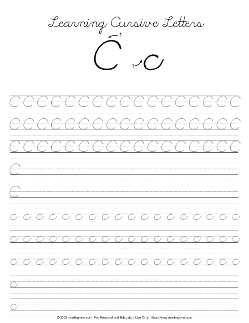 Cursive Letter C Practice Sheet Free Printable Infoupdate
