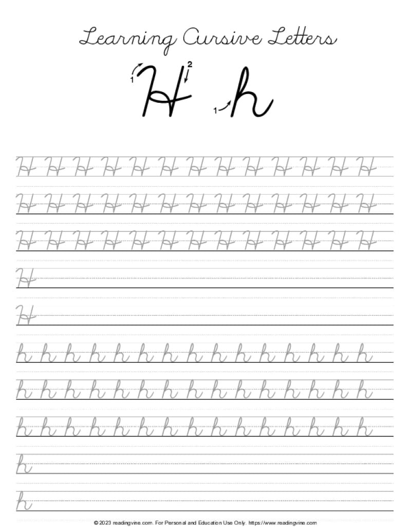 free letter h tracing sheets