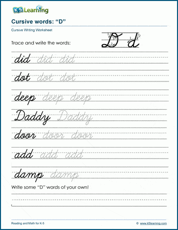 Cursive Words Starting With D K5 Learning Worksheets Library