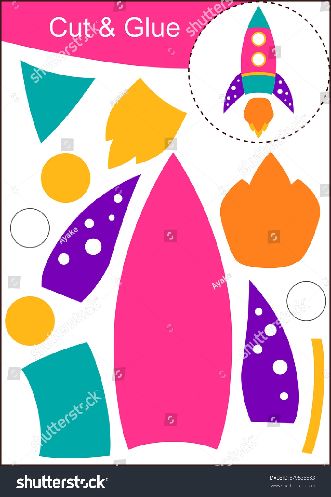 Cut Paste Worksheet Pink Rocket Stock Vector Royalty Free 679538683 