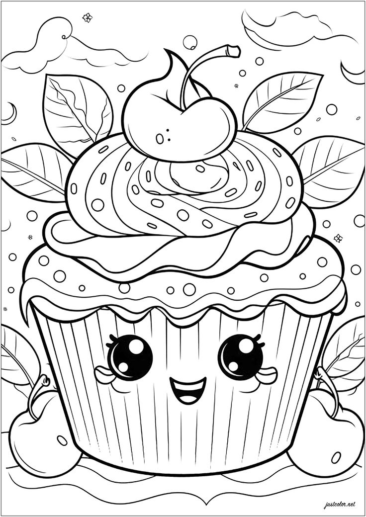 Cute Cupcake Coloring Page