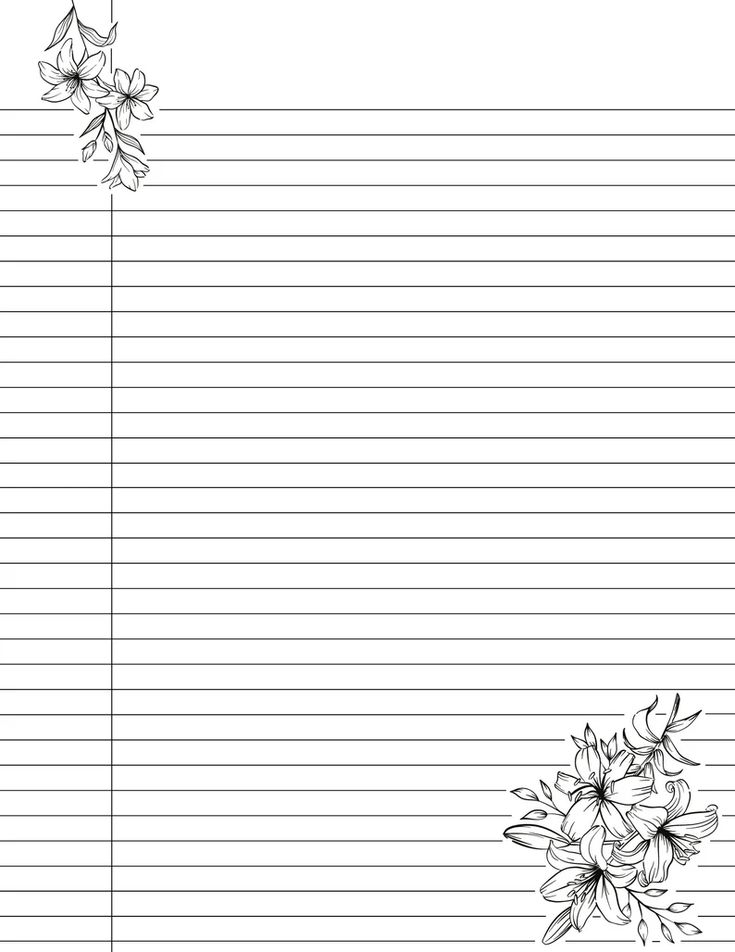 Cute Printable College Ruled Lined Notebook Paper With Margins Floral 