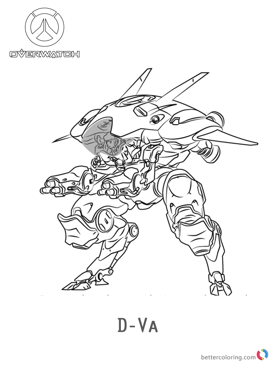 D Va From Overwatch Coloring Pages Free Printable Coloring Pages