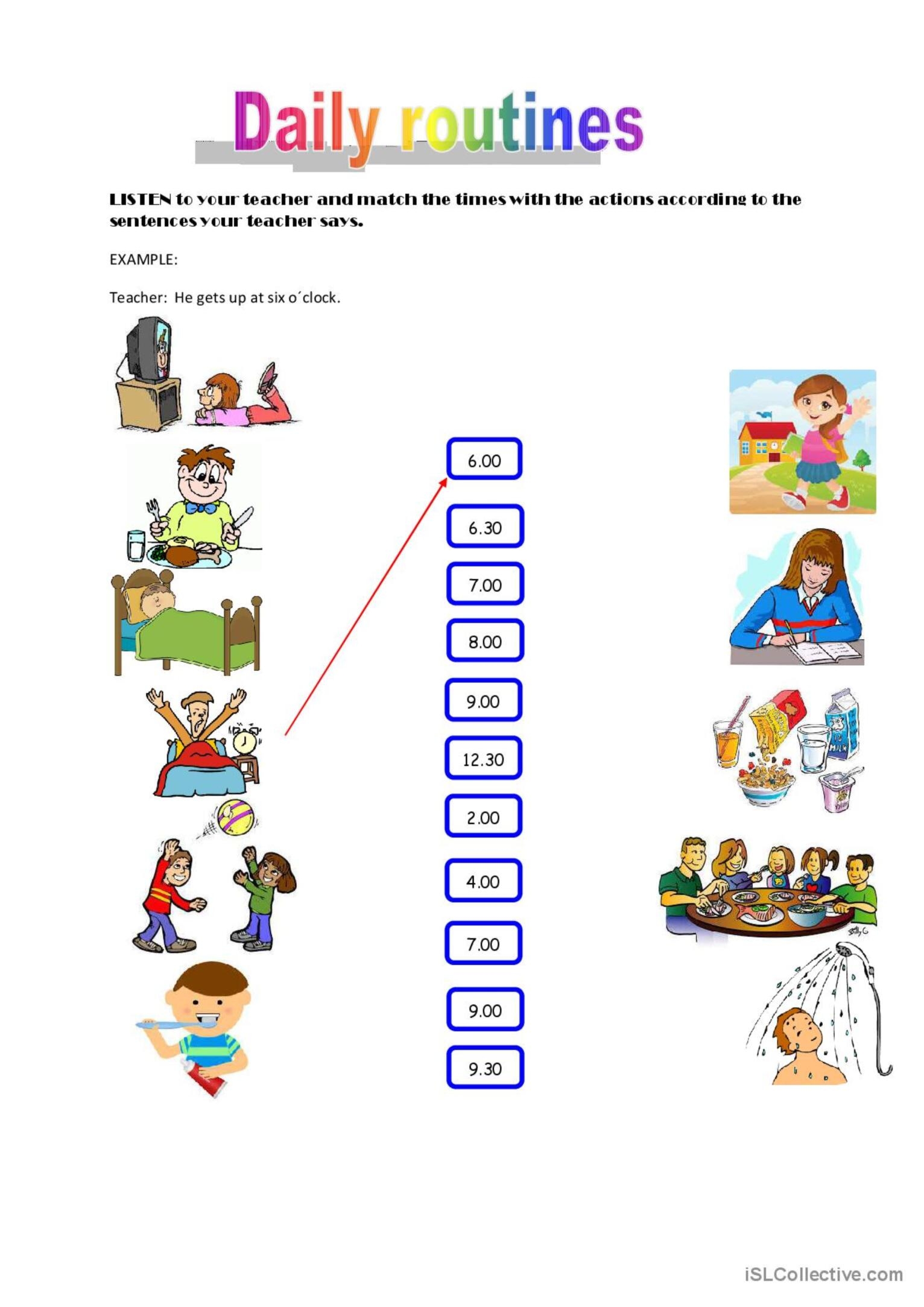 Daily Routine Listening Worksheet Daily Routine Worksheet Presente 