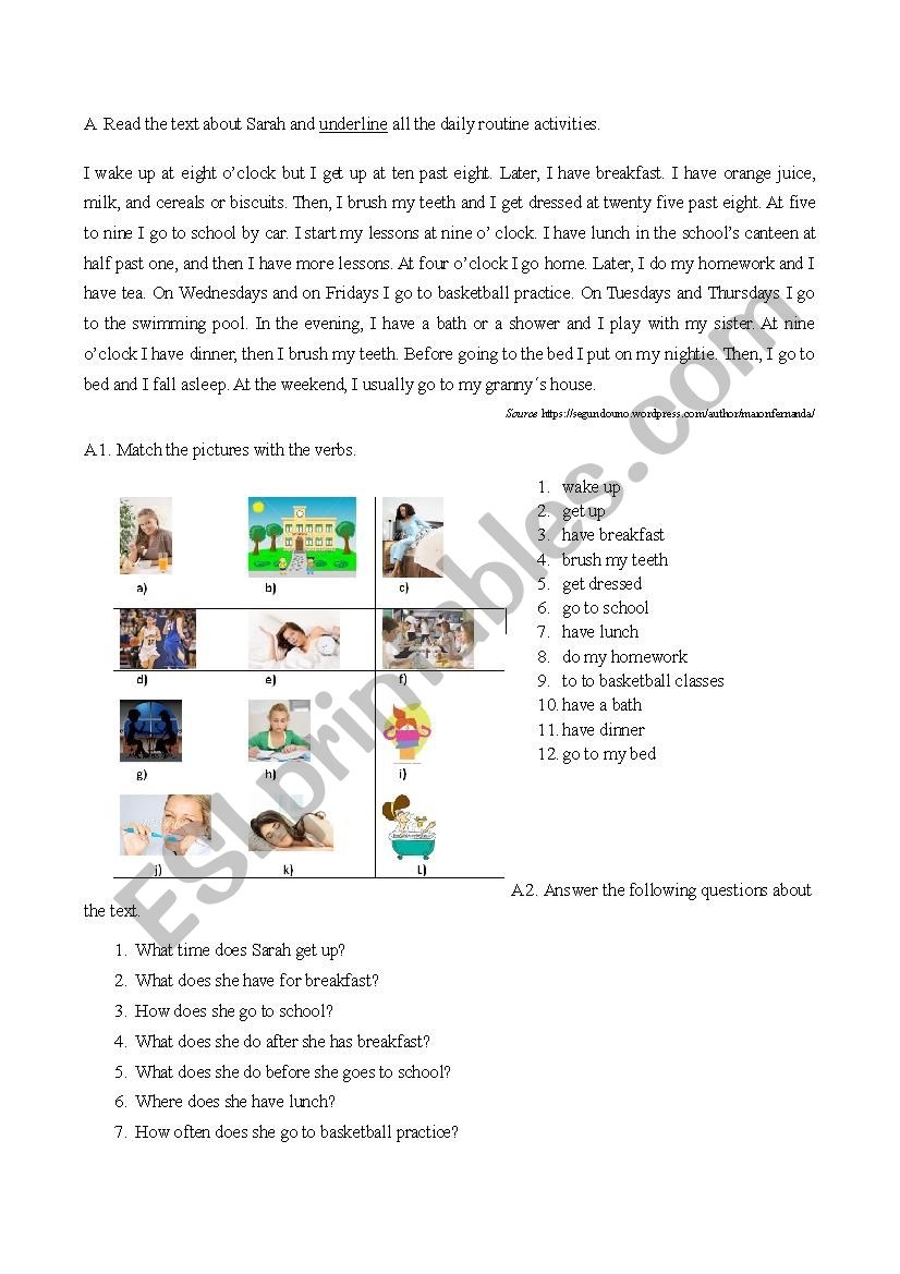 daily routine liveworksheets