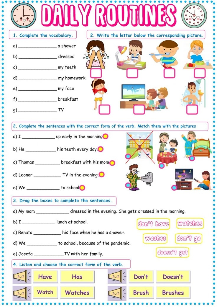 Daily Routine Worksheet For Adults