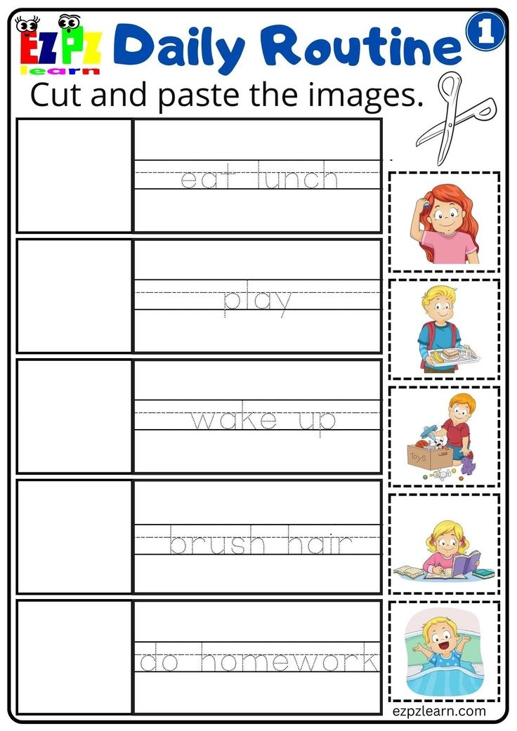 Daily Routines Group 1 Cut And Paste Worksheet For K5 And ESL Students