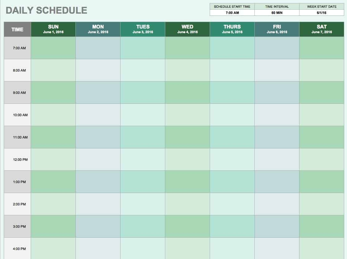free printable schedule template excel