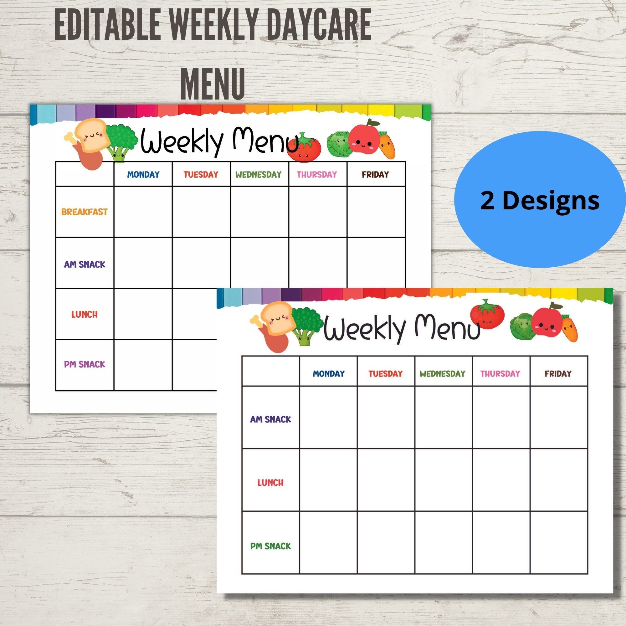Daycare Weekly Menu Perfect For Daycare Or Preschool Click To Grab