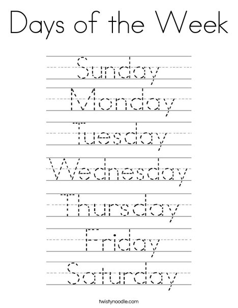 Days Of The Week Coloring Page Twisty Noodle