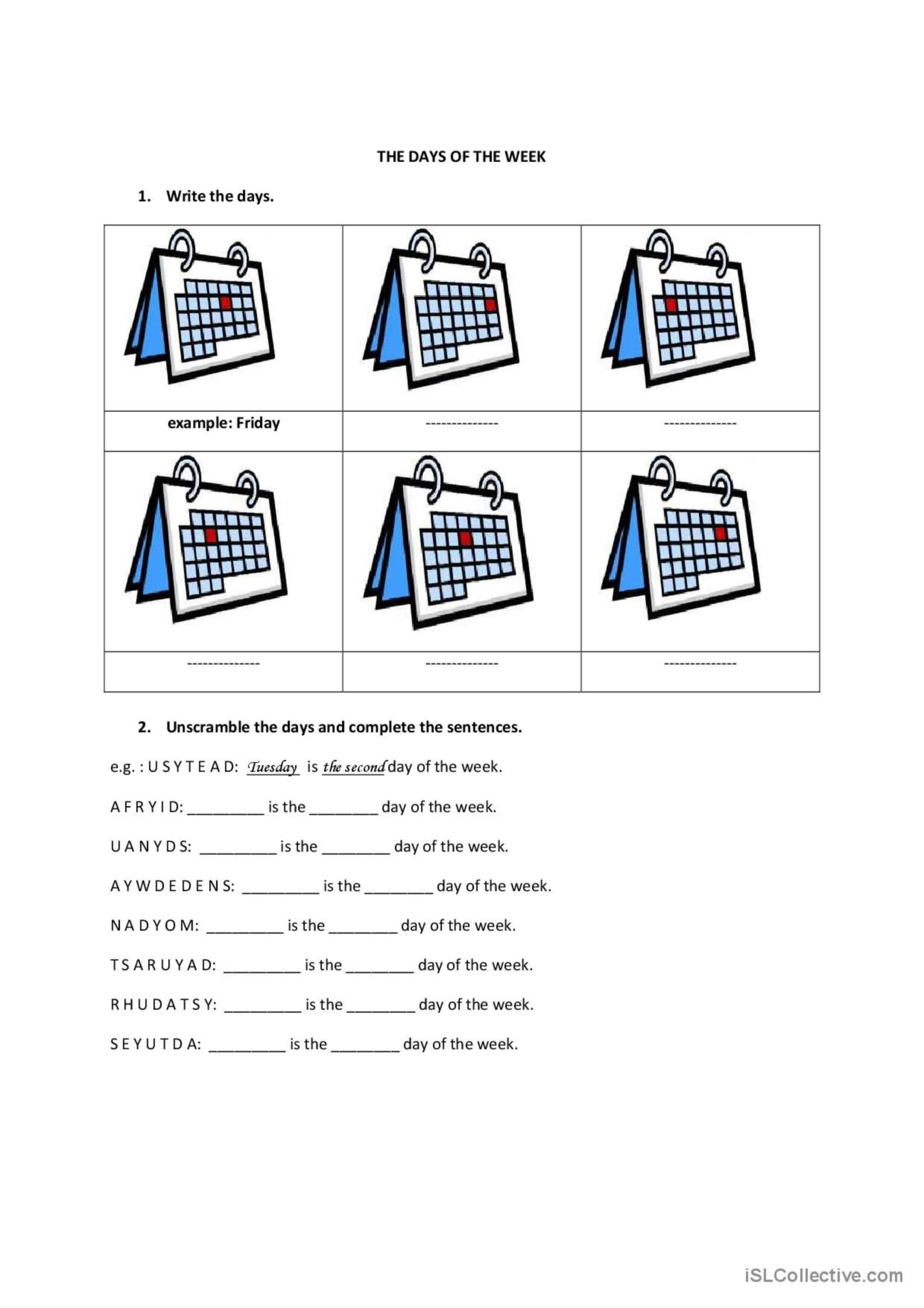 Days Of The Week English ESL Worksheets Pdf Doc