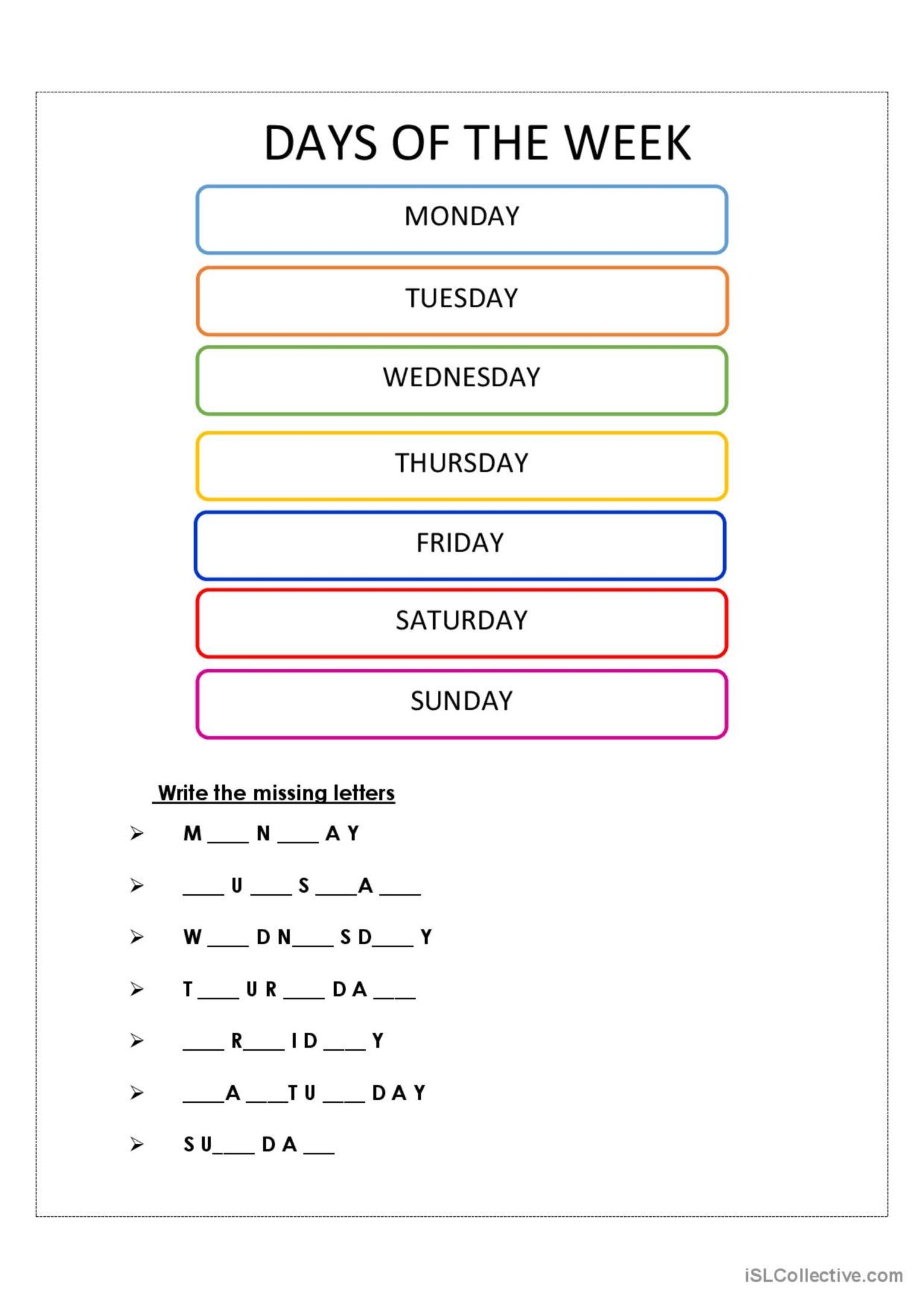 Days Of The Week English ESL Worksheets Pdf Doc