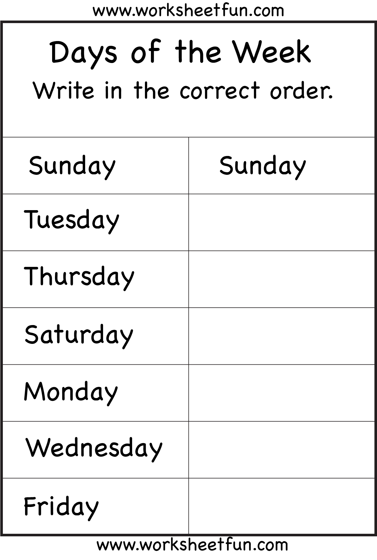 Days Of The Week Printable Activities Printable Worksheets