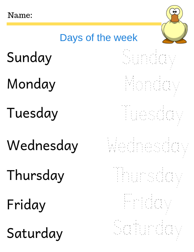 Days Of The Week Tracing Worksheets AlphabetWorksheetsFree