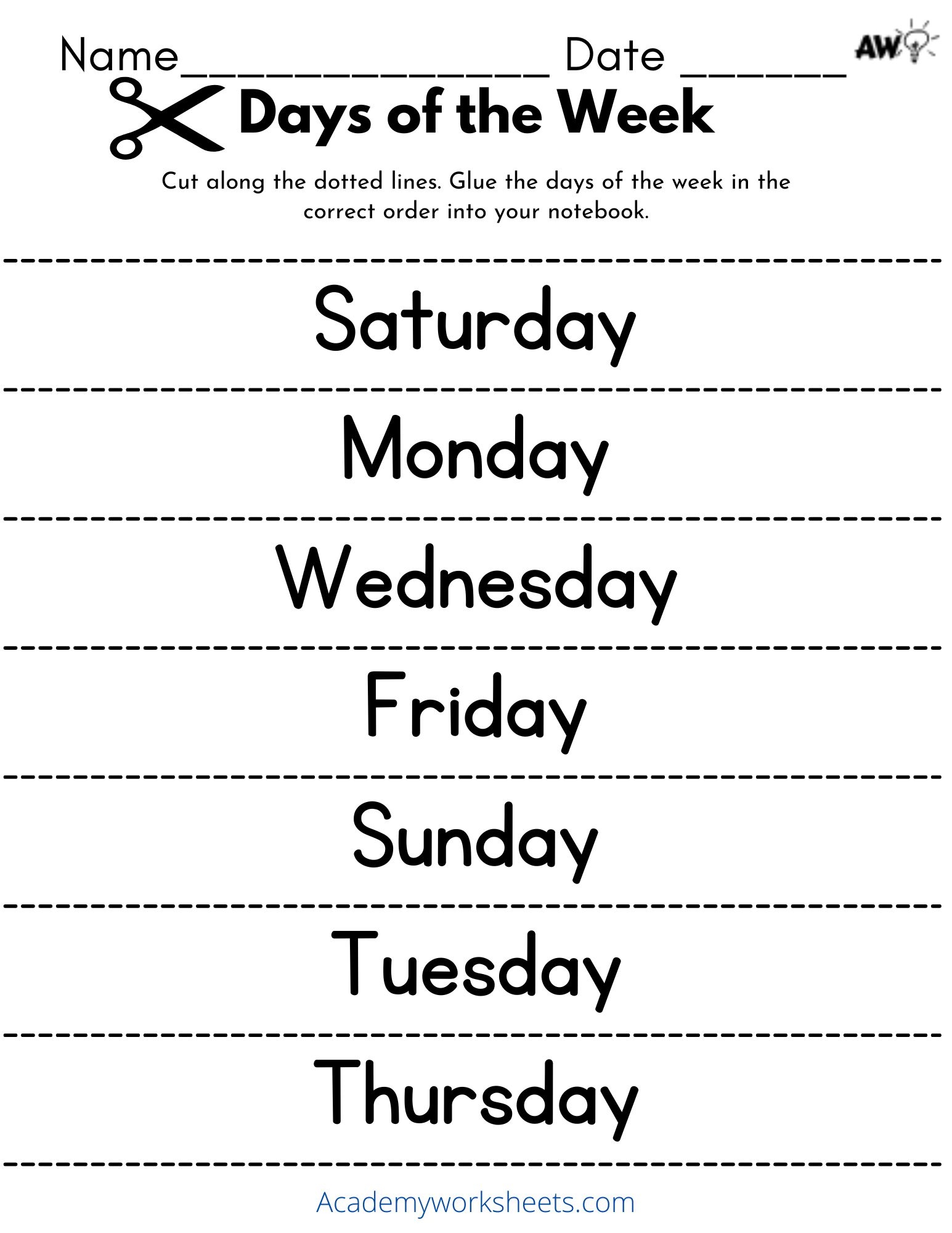 days of the week worksheets pdf