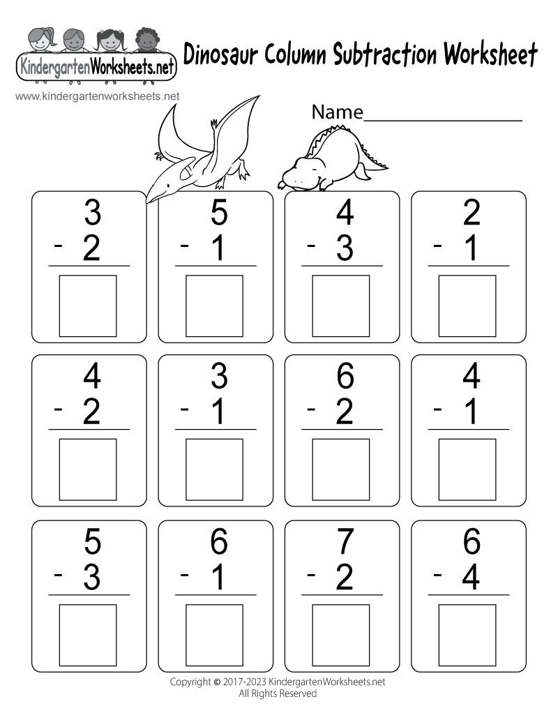 Dinosaur Column Subtraction Worksheet Free Printable Digital PDF 