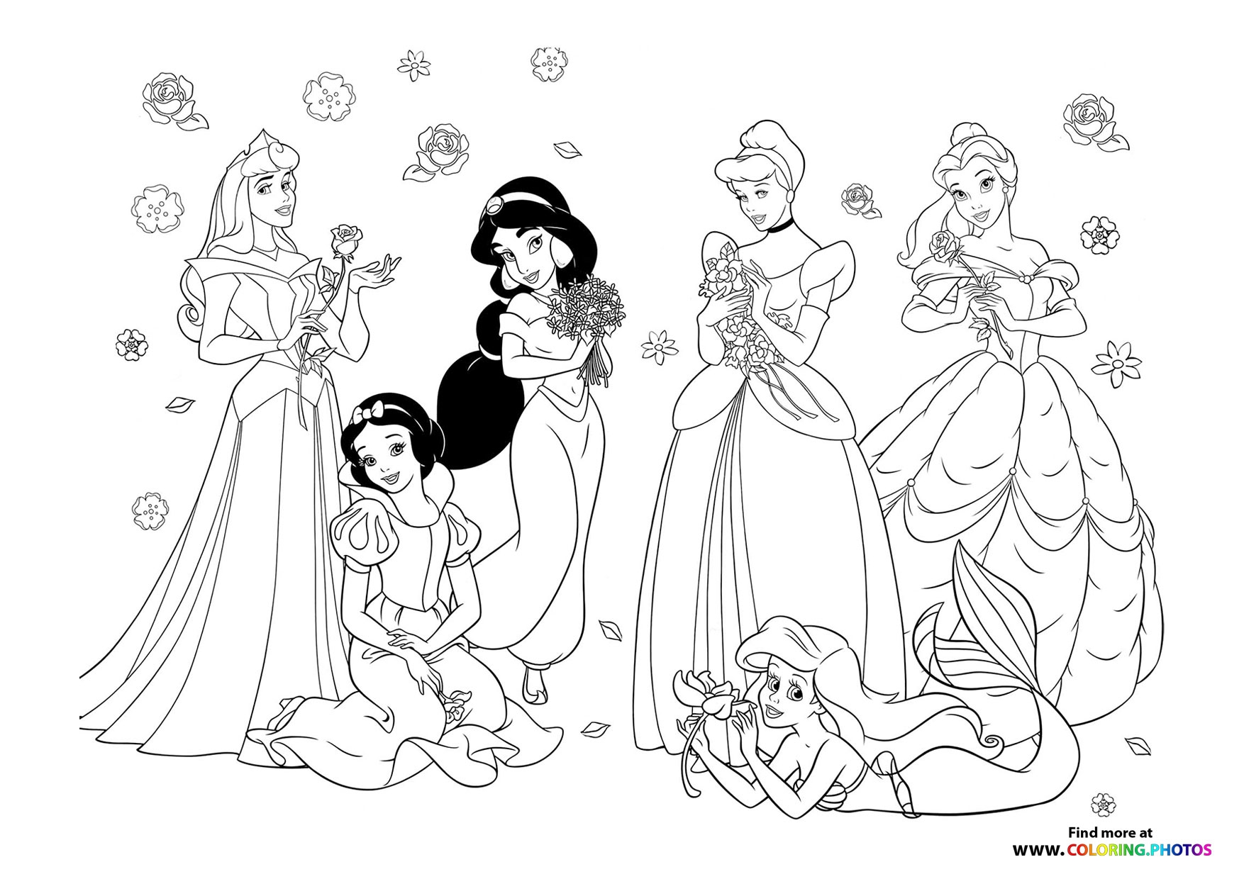 Disney Princesses Posing Coloring Pages For Kids