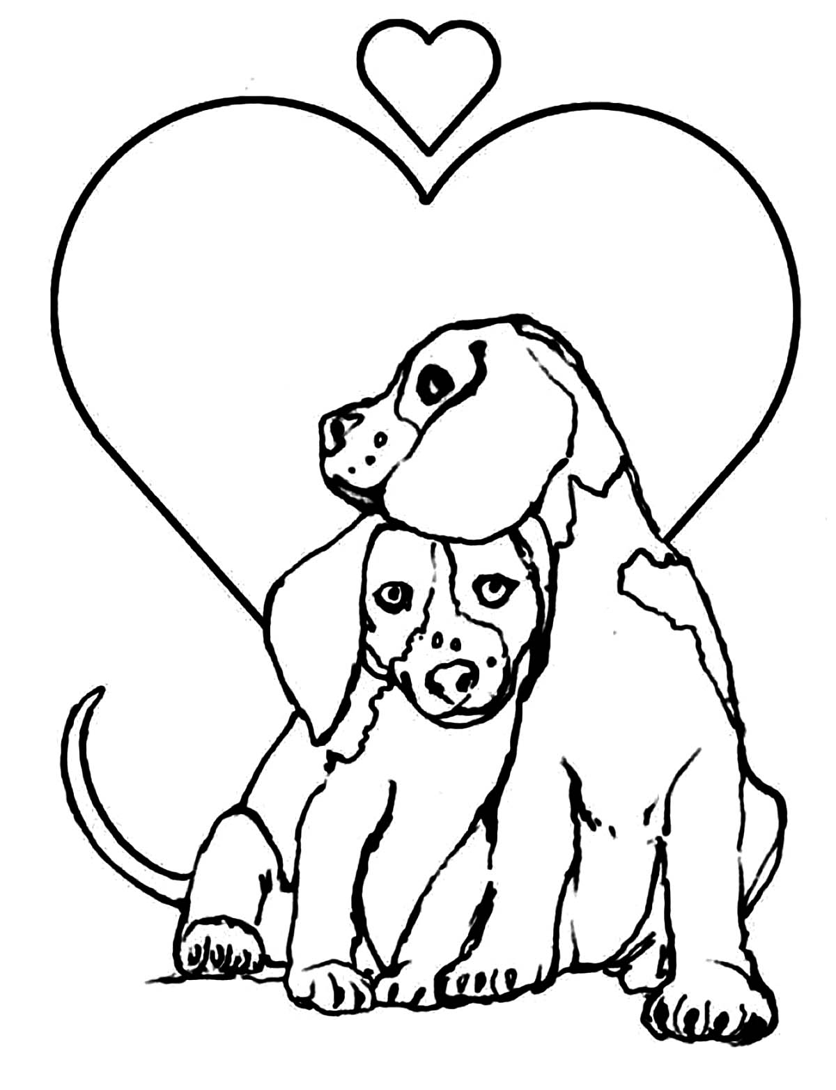 Dogs And Hearts Dog Coloring Pages For Kids