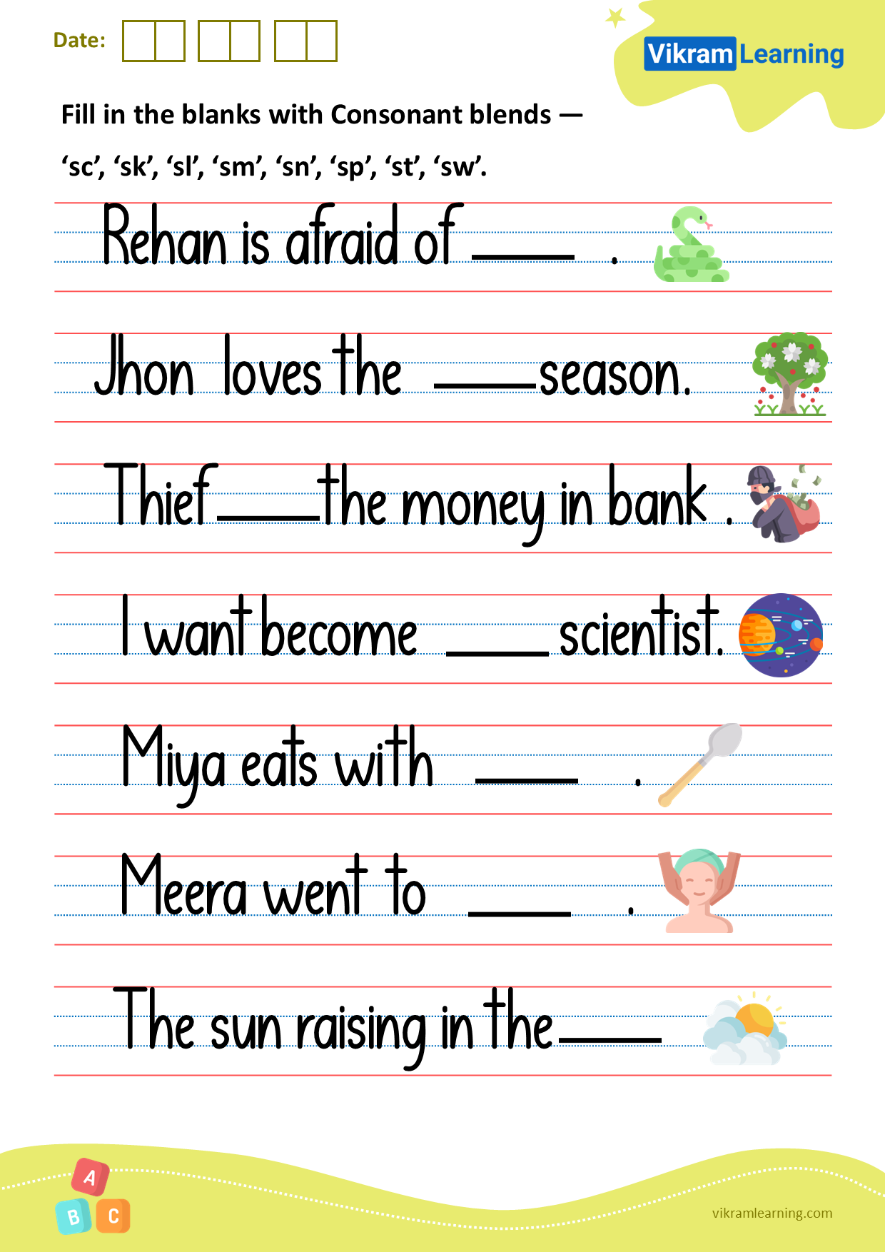 Download Consonant Blends Worksheets For Free Vikramlearning