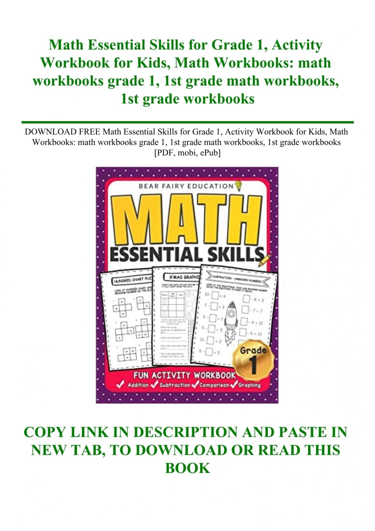 DOWNLOAD FREE Math Essential Skills For Grade 1 Activity Workbook For 