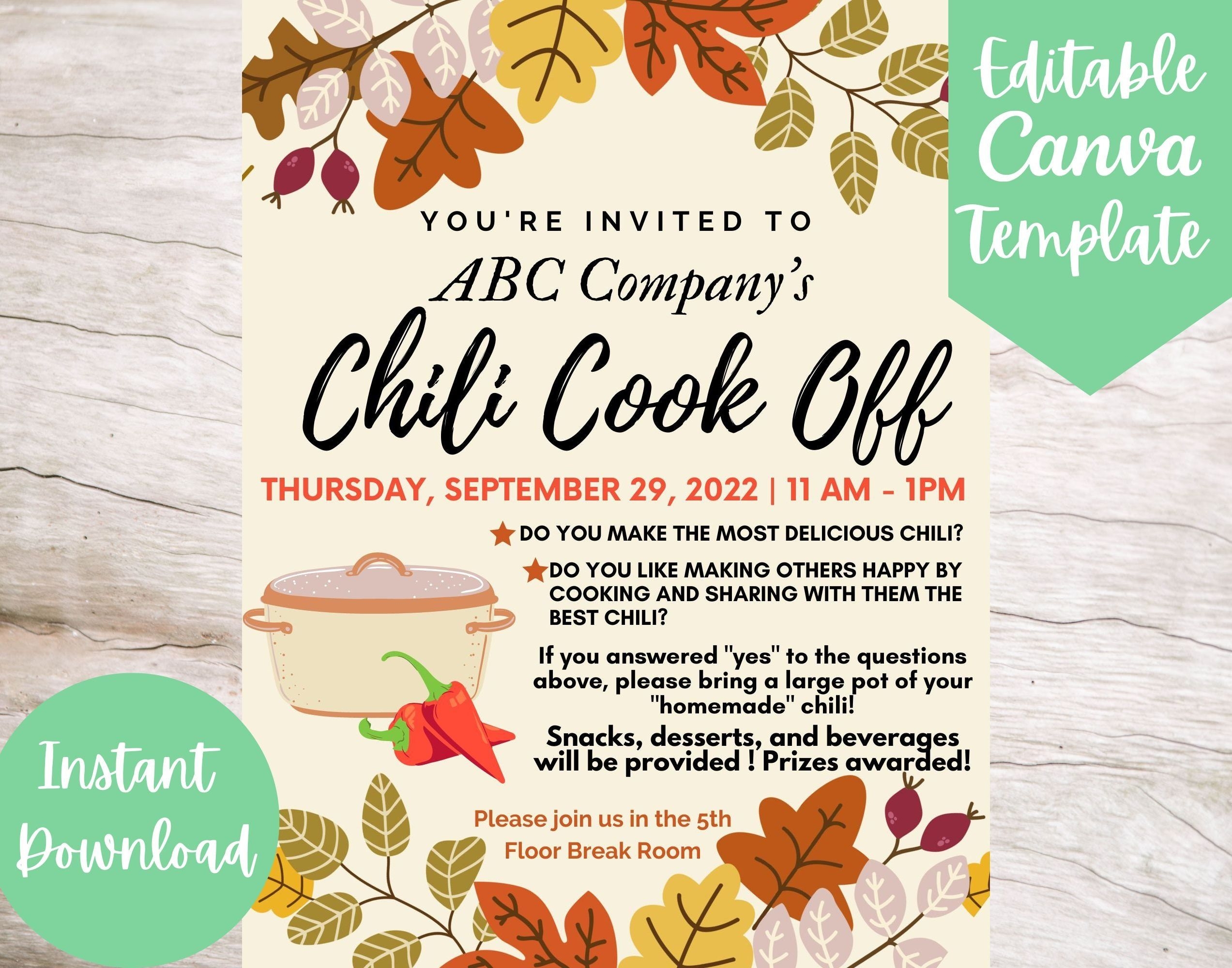 Editable And Printable Office Chili Cook Off Invitation Flyer Template
